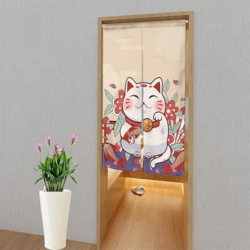 Miniatura 4 de Lucky Cat Noren - Cortina japonesa Sakura Noren, estilo cortina japonesa para puerta, tapiz de entrada, cortina de puerta de Feng Shui, 33.5 x 59