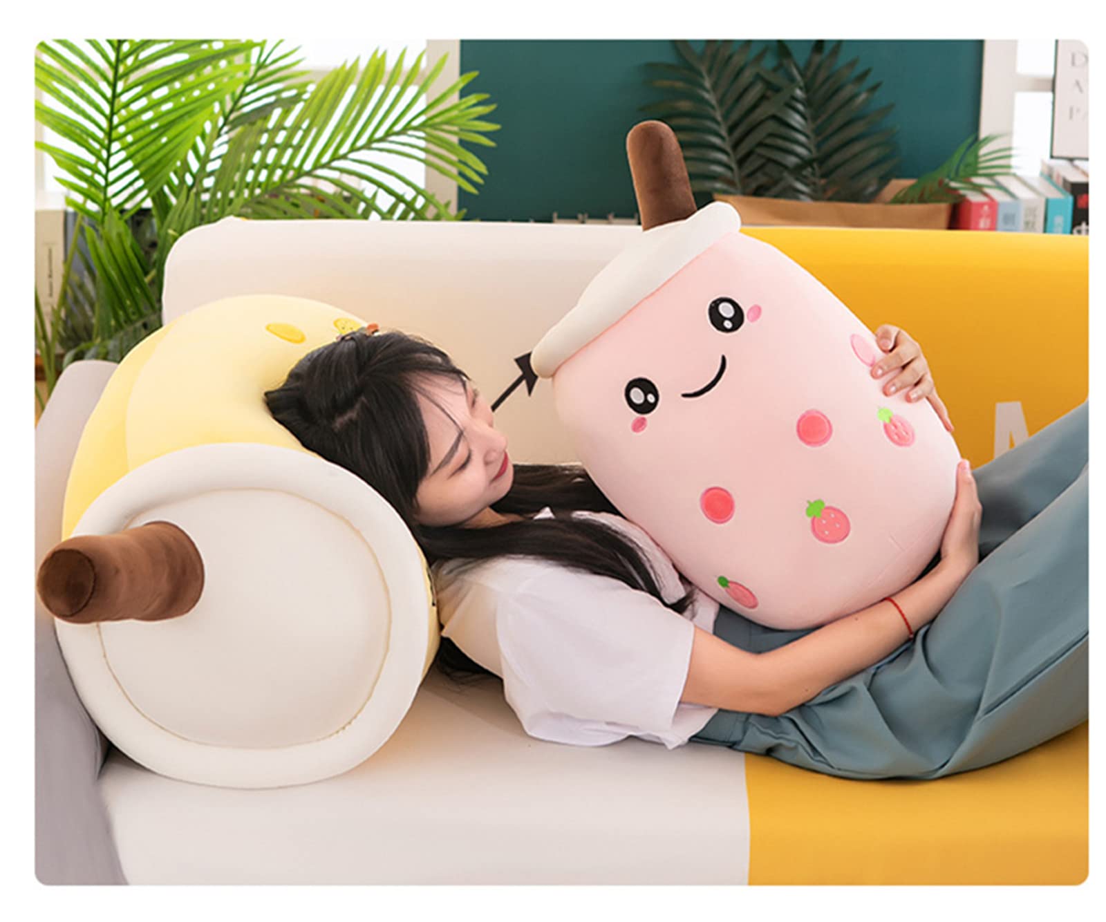 Bubble Tea pluszowe zwierzątko Boba, przytulanka, miękka maskotka do herbaty, miękka lalka, filiżanka do herbaty, poduszka dla dzieci (niebieska wąż, 25 cm)