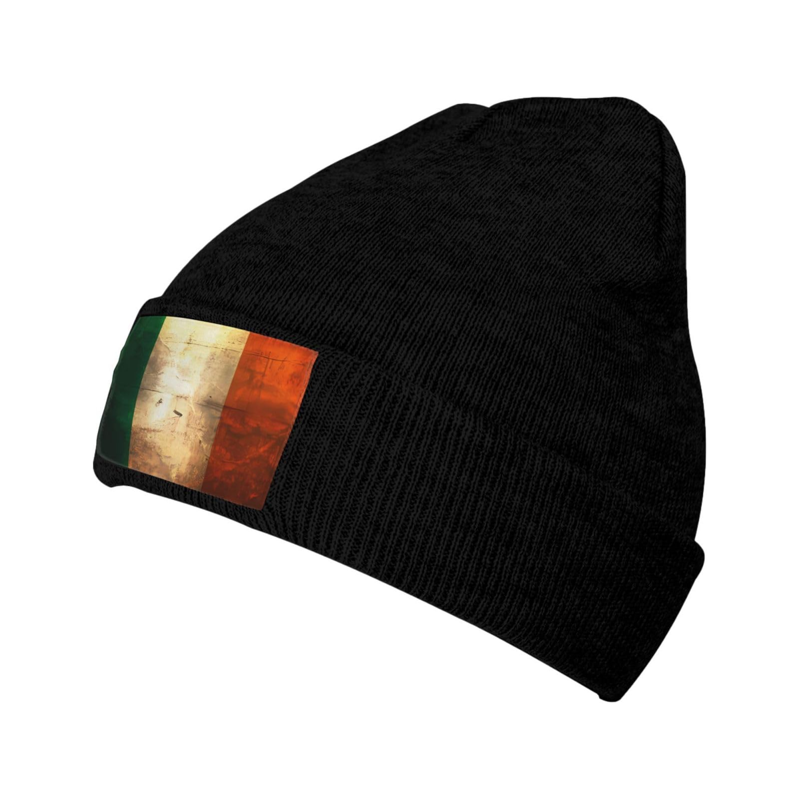 Wbqlsl Unisex Black Velvet Patch Loose Beanie Hat, Retro Irish Flag Men's Winter Stretch Knit Hat, Outdoor Sports Travel Fashion Warm Ski Hat
