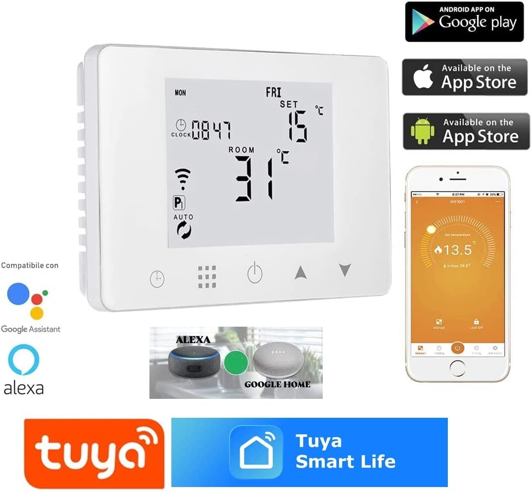Cronotermostato digitale wi-fi da parete o per cassetta 503 alexa google ios android crono termostato programmabile per caldaia a gas 220v Bianco