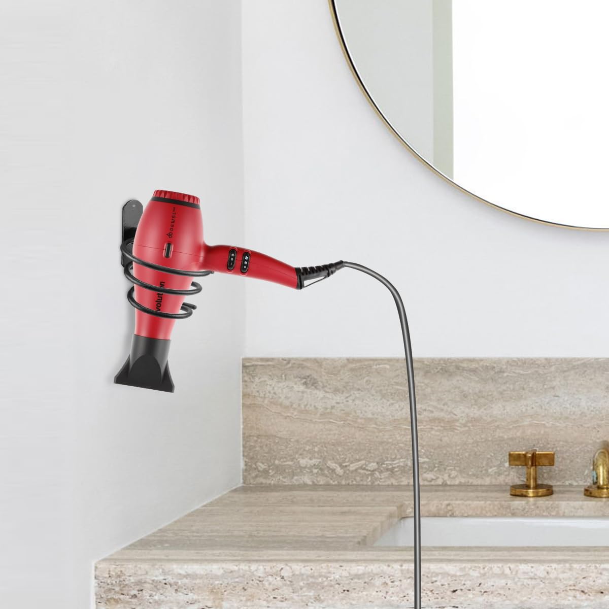 Supporto Asciugacapelli Da Muro A Spirale - In Alluminio, Con Porta Cavo, Nero, Design Moderno - Foto 7