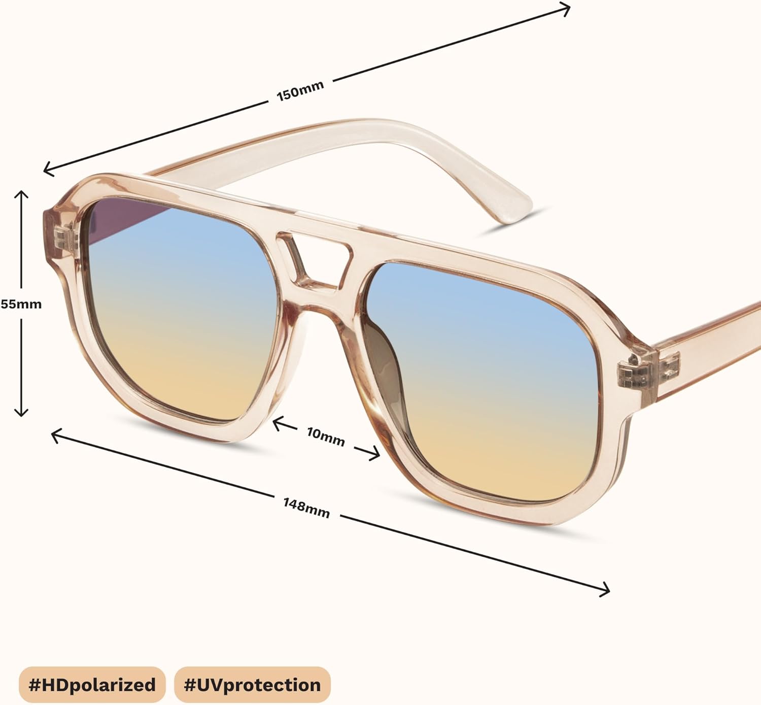 livho Trendy Polarized Square Aviator Sunglasses Women Men Square Eyewear Frame, Retro Sun Glasses for Women Men 2025 Shades - Image 5