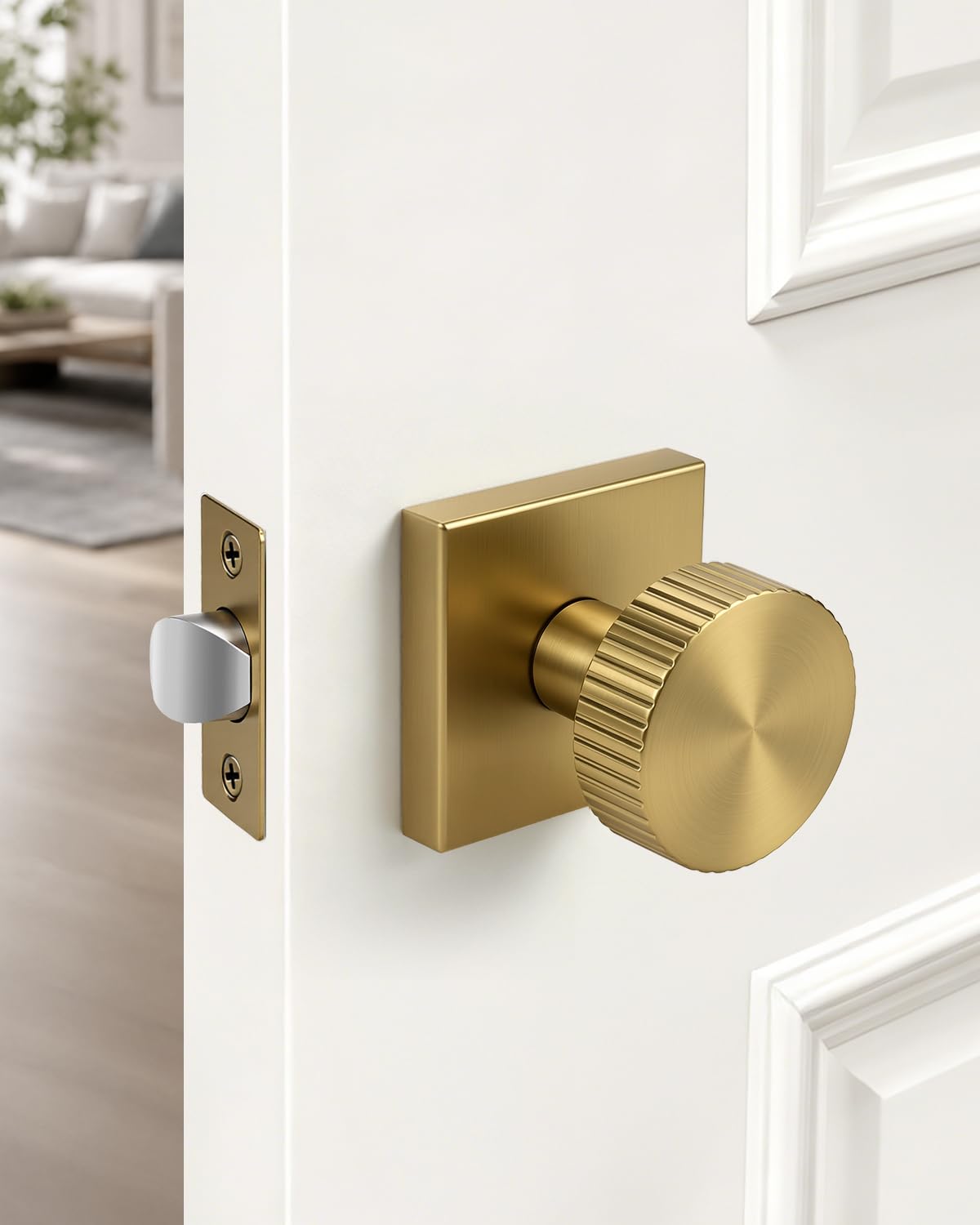 Satin Brass Door Knobs - Keyless Passage Handles -7