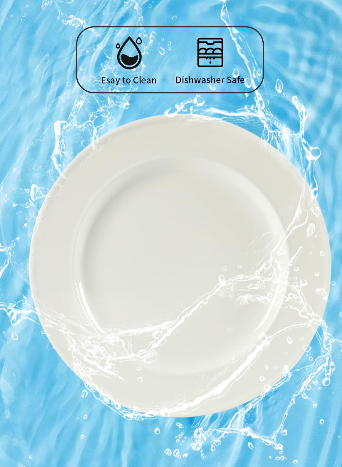Piatti piani da insalata in porcellana da 25,4 cm, 8 pezzi, piatti rotondi per pasta con bordo largo, set di stoviglie grandi, resistenti ai graffi, adatti a microonde, forno e lavastoviglie
