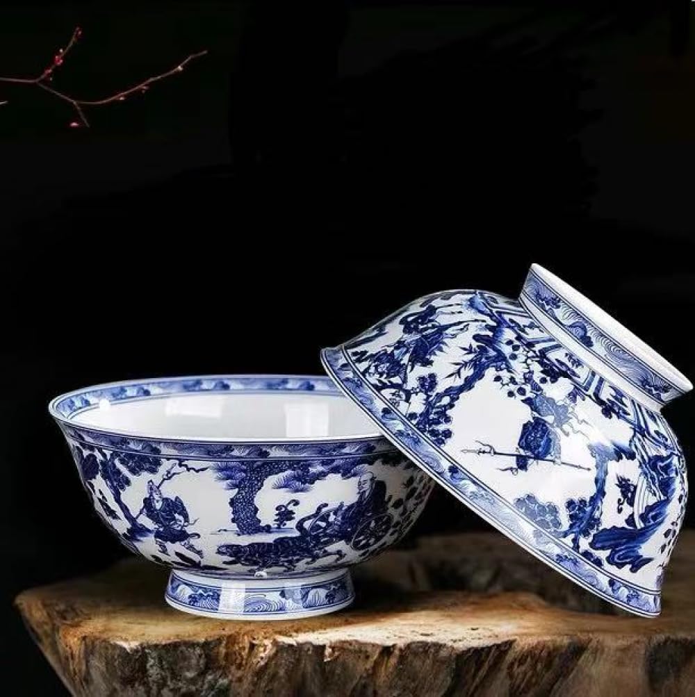 CGLTD Ancient Palace Style Porcelain Rice Bowl,Porridge Bowl,Soup BowlQianlong Blue White Ceramic Bowl Classical Chinese Style Home Decoration Ornaments-1500ml