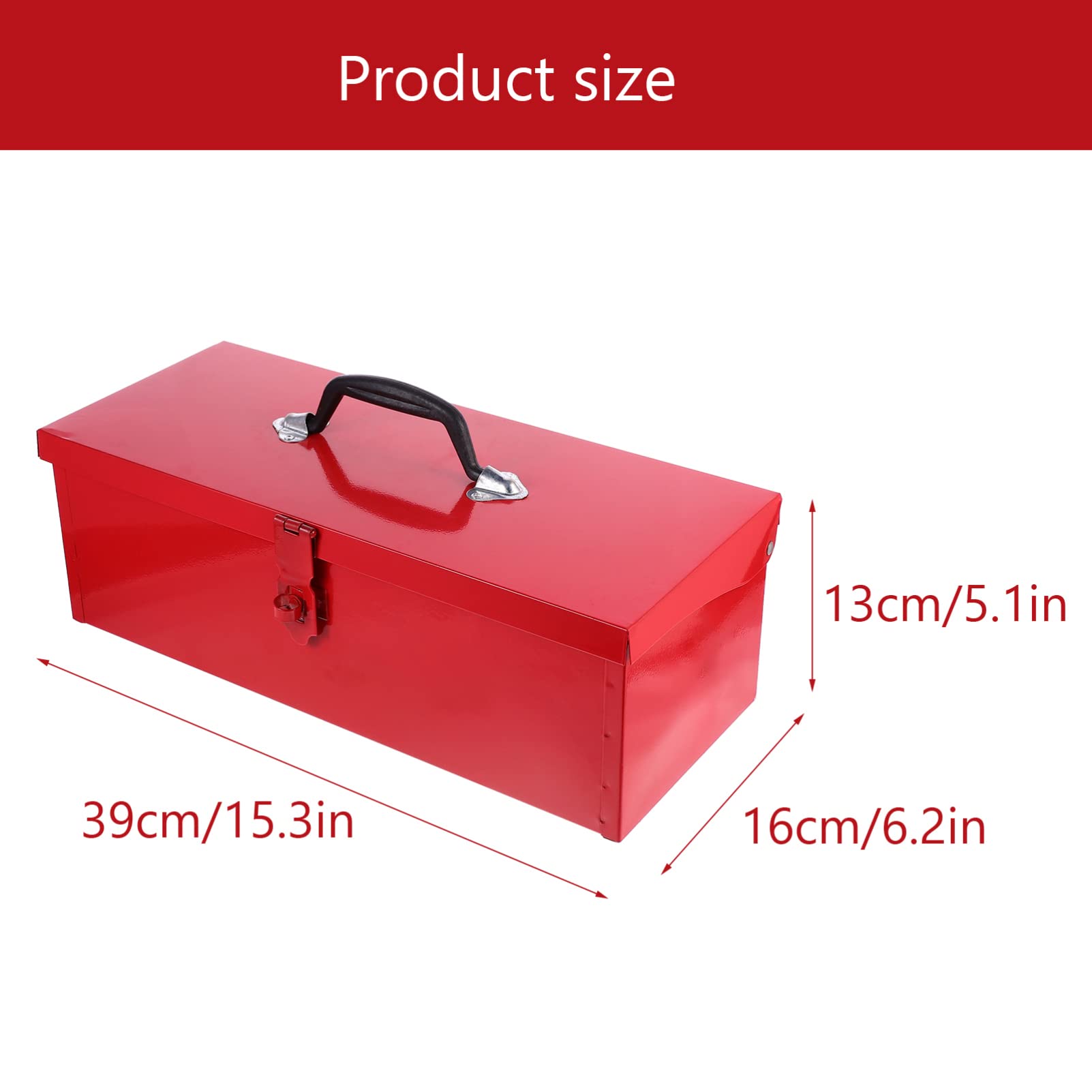 Yardwe Boîte À Outils en Métal Rouge 15.4 Pouces Boîte De Rangement Portable avec Verrou Sécurisé pour Bricolage Et Usage Domestique