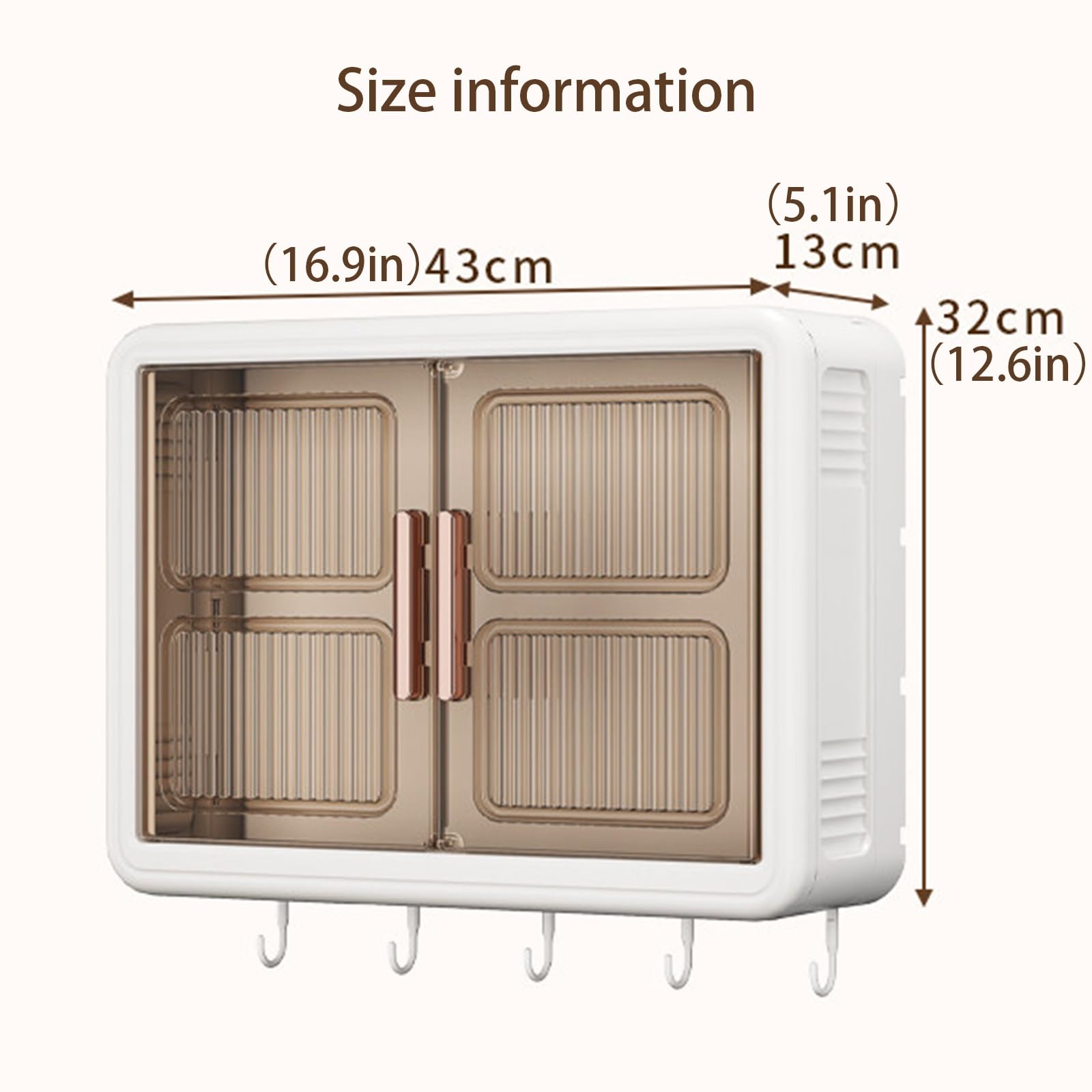 Armoire à Pharmacie Murale avec Portes, Meuble de Salle de Bain Suspendu sans Perçage, Petit Rangement WC avec Étagères Réglables et Crochets(43 * 13 * 32cm/16.9 * 5.1 * 12.6in)