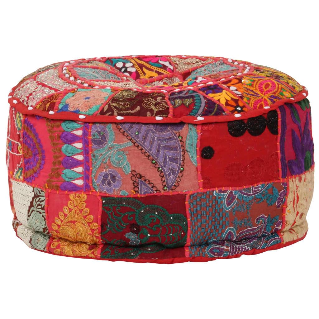 Patchwork pufa do siedzenia, okrągła, ze 100% bawełny, ręcznie wykonana, 40 x 20 cm, z haftami, w stylu vintage, do salonu, sypialni, korytarza, jako podnóżek i miejsce do odkładania