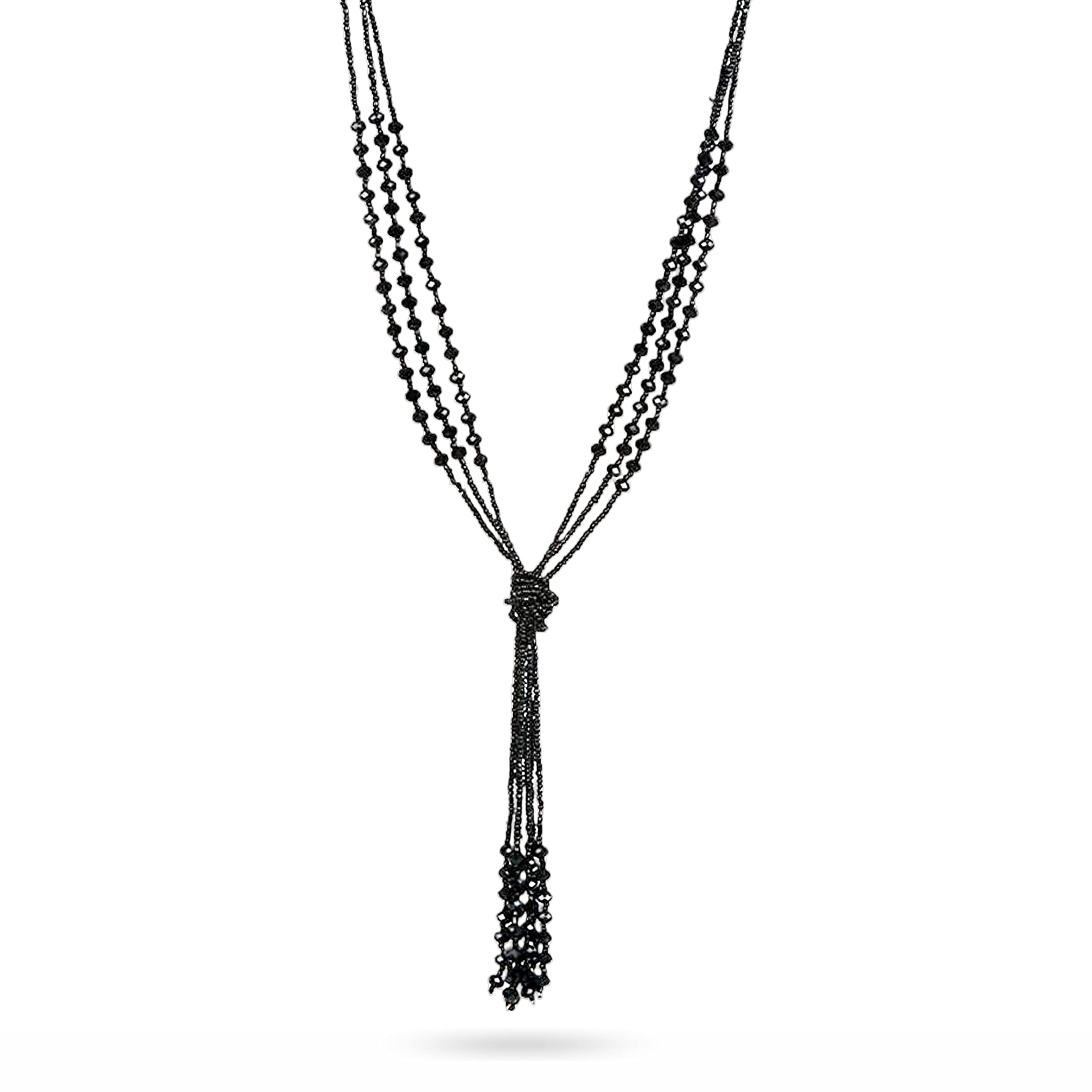Urban Jewelry Vintage-Inspired Charcoal Black Beaded Necklace for Women – 1920s Gatsby Lariat/Y Style – Multitier Design – 20" to 37" Lengths