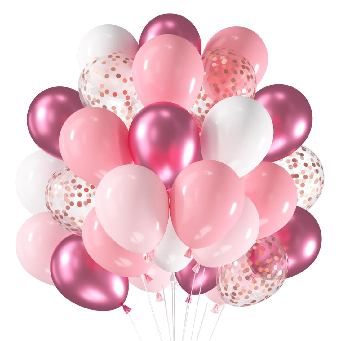 Luftballons Rosa Weiß, 60 Stück Metallic Rosa Hellrosa Weiss Ballons, Rosegold Konfetti Helium Ballon, 12 Zoll Pink Weiß Latex Ballons Set für Geburtstag Hochzeit Mädchen Party Babyparty