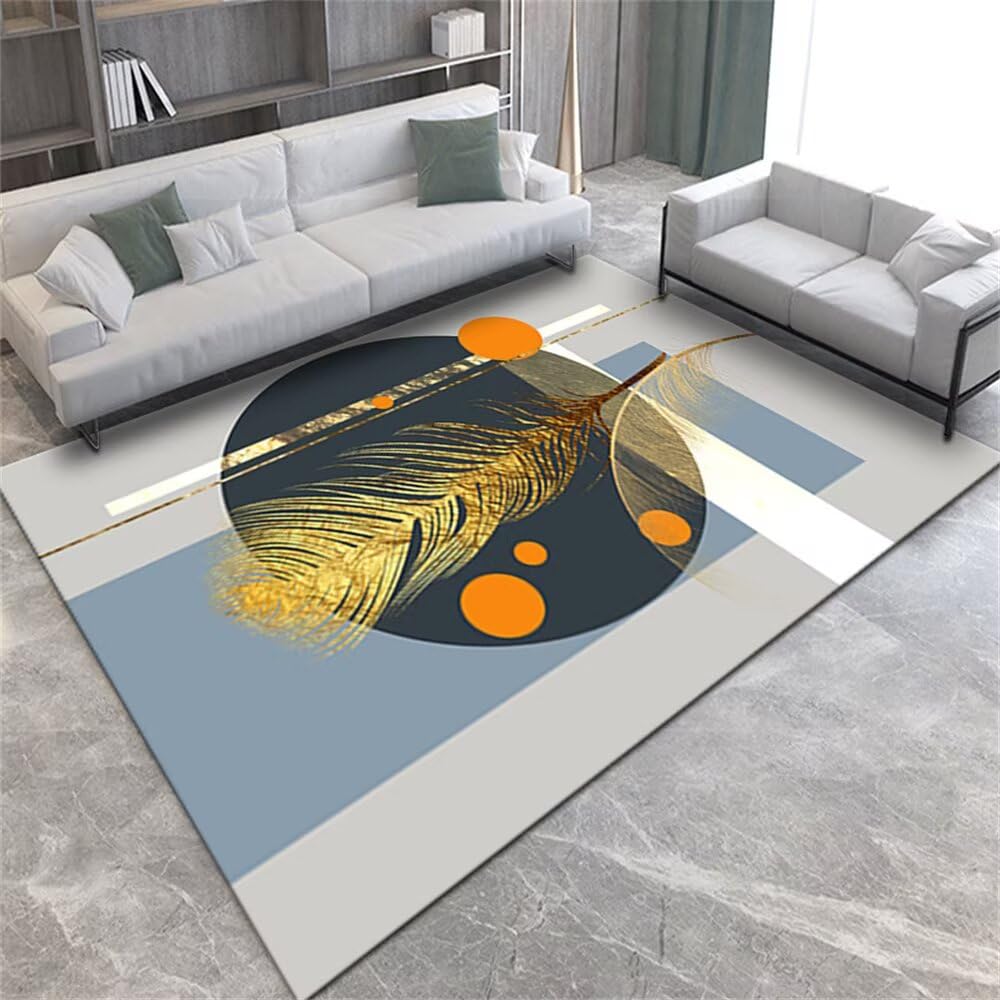 Tapis lavable en machine 60x90cm tapis rectangulaire gris orange et bleu