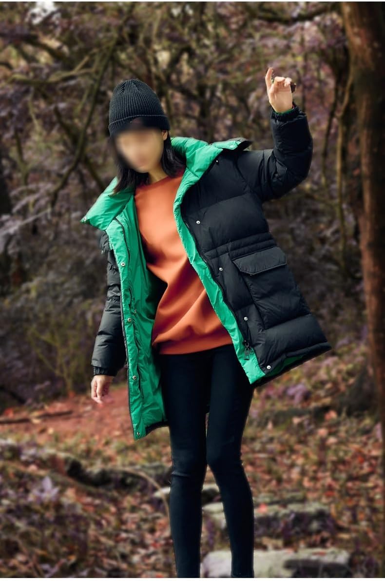 Women's Winter Down Jacket Short Hooded Loose and Warm Thickened Outdoor Black
