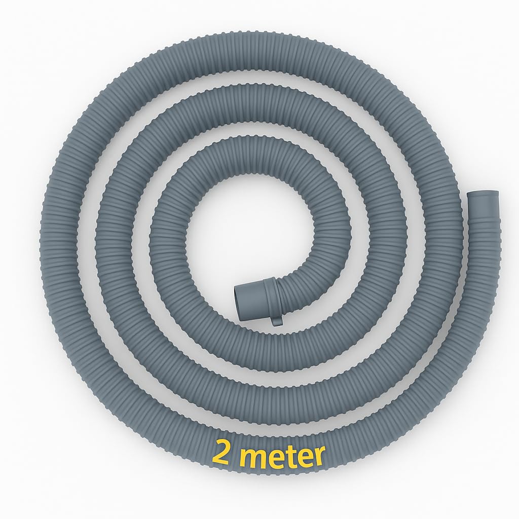 SBD 2 Meter easyfit Top load Fully/Semi Load Washing Machine Outlet Drain Waste Water Hose Flexible Hose Pipe| Corrugated Leakagefree Flexible Drain Outlet Pipe (Pack Of 1) (Grey, 2Mtr)