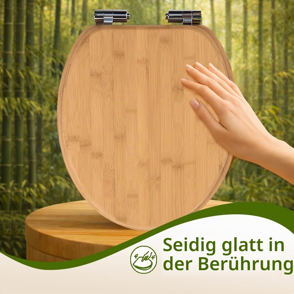 WC-Sitz aus Bambus mit Absenkautomatik, Schnellverschluss & Easy-Clean, Soft-Touch – PIKLiDS