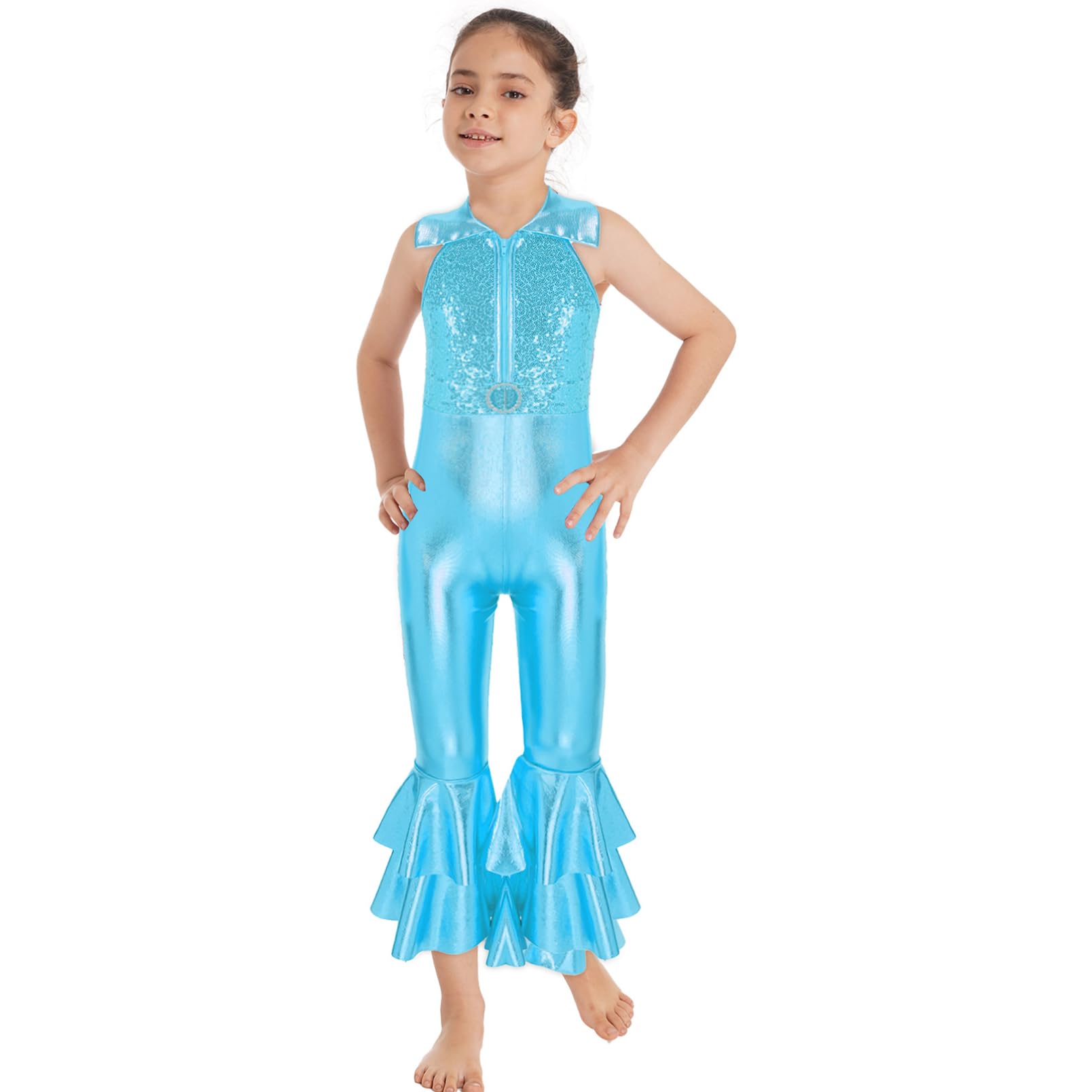 dPois Body De Danza Maillot Ballet Sin Mangas Niñas Mono Gimnasia Lentejuelas Brillantes Pantalon Larga Traje De Deporte Infantil Dancewear Disfraz De Halloween