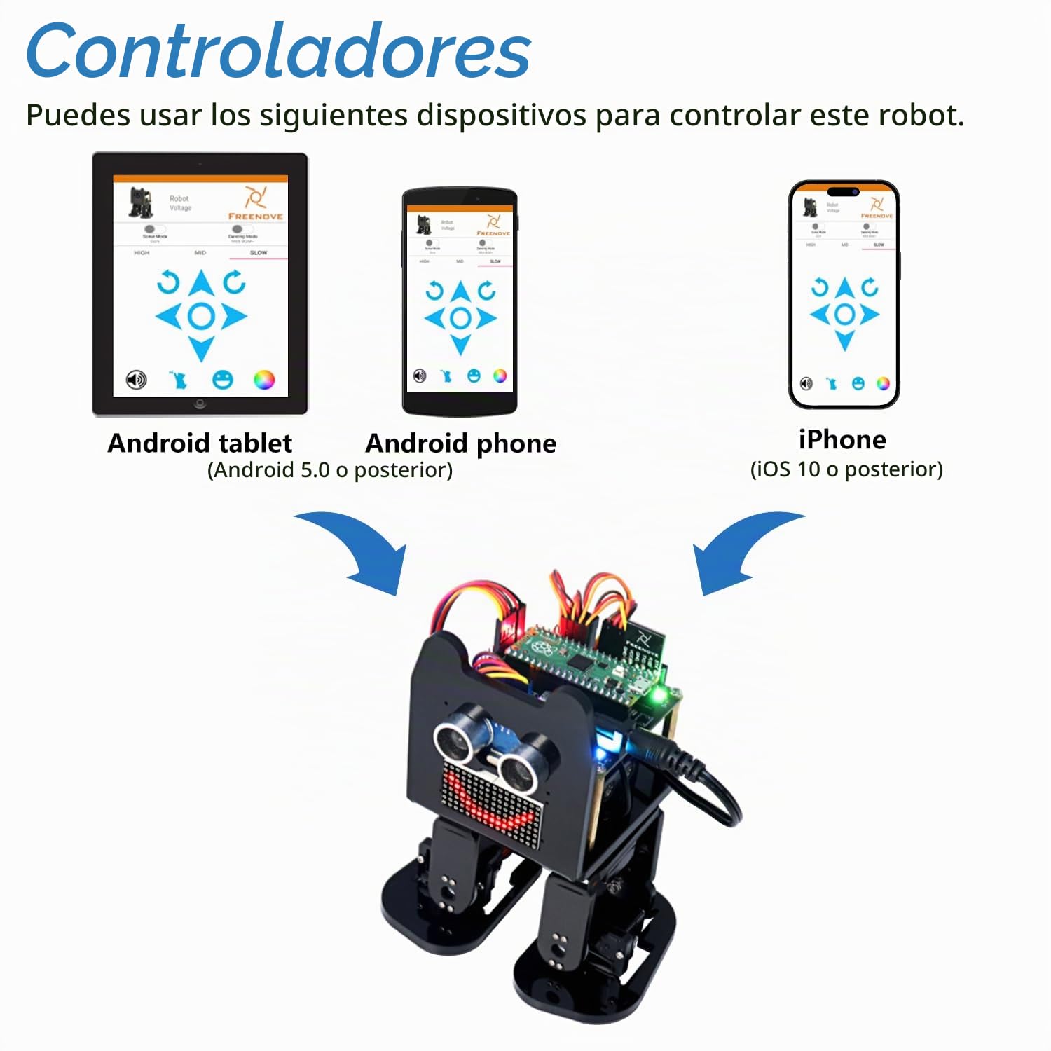Freenove Bipedal Robot Kit for Raspberry Pi Pico (Included) (Compatible with Arduino IDE), LED Matrix Expressions, Obstacle Avoidance, Colorful Lights, Buzzer, Speaker, App