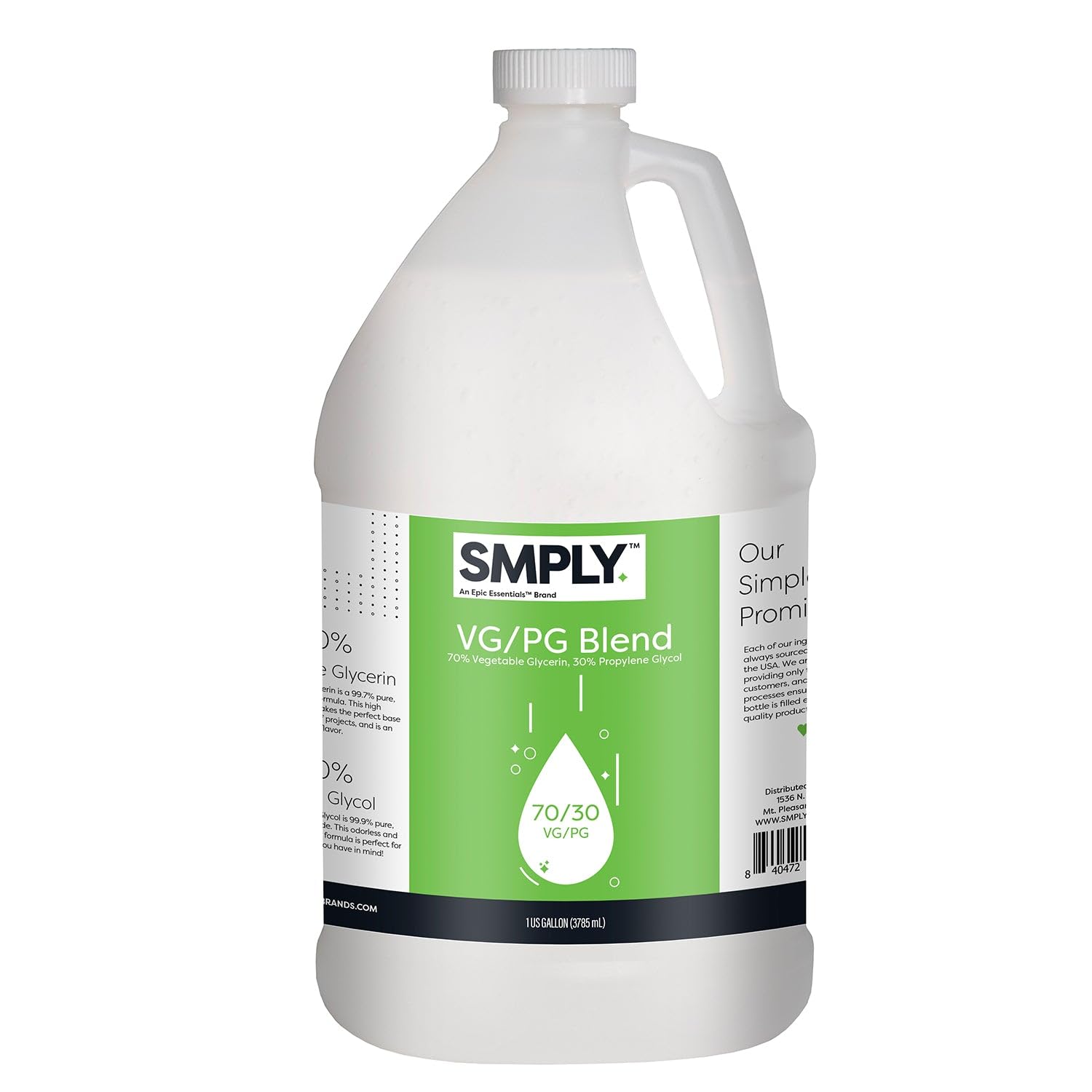 SMPLY. Vegetable Glycerin & Propylene Glycol Blend - 70/30 Ratio - USP Grade, Food Grade, & Ultra Pure (1 Gallon)