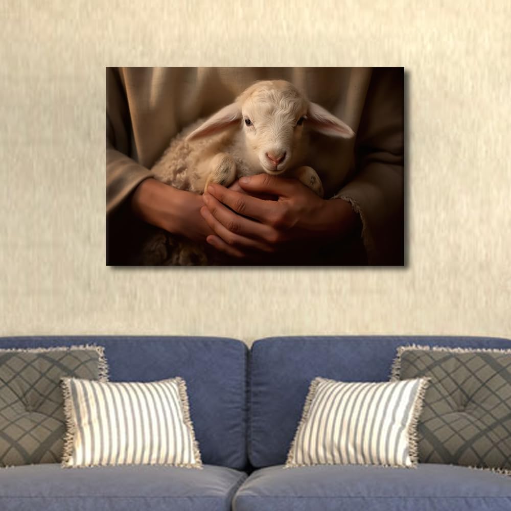 TISHIRON Home Decorations for Living Room Jesus Lost Lamb Paintings Canvas Wall Art 1 Piece Wall Art Artwork for Home Walls Christian Wall Decor Gallery-Wrapped Posters And Prints - Image 2