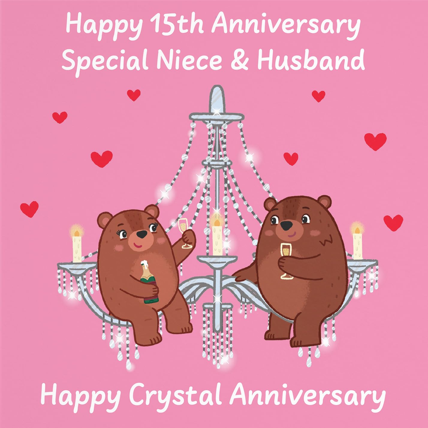 Hunts England - Niece And Husband 15th Anniversary Card - Crystal Anniversary - 15 Years - Cute Fun Bears Card - Love Story Collection - Image 2