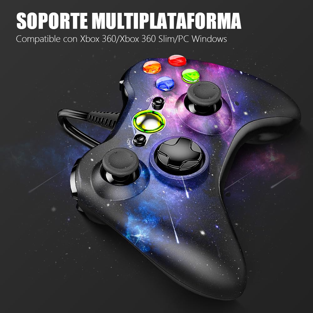 AceGamer Controlador de Juego con Cable para Xbox 360 y PC Steam, con Función de Doble Vibración, Compatible con Xbox 360 Slim y Windows 7, 8, 10, 11