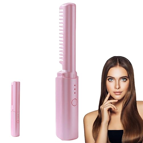 Miniatura 8 de Meyrwoy Alisadores de pelo, mini alisador de pelo, portátil, inalámbrico, cepillo alisador de pelo, recargable por USB, cepillo de pelo ajustable de