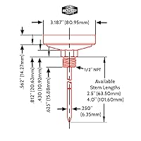 Vista 4 de Termómetro para barbacoa y asador Midwest Hearth para parrilla, pozo, barril de 3" de diámetro (tallo de 4" de longitud, esfera de color)