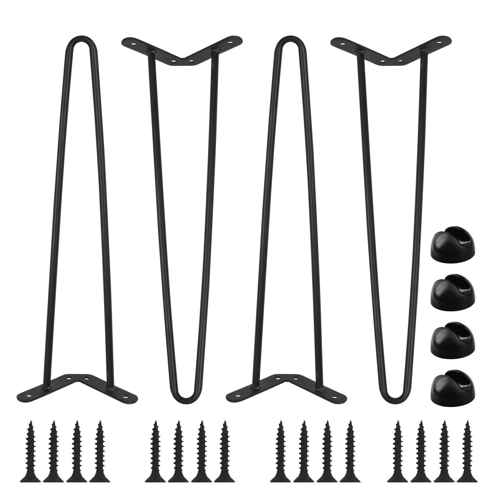 17inch 4 Pieces Metal Funiture Leg, Home DIY for End Table, Coffee Table, Nightstand, Bench with Rubber Floor Protectors, Black, 4PC