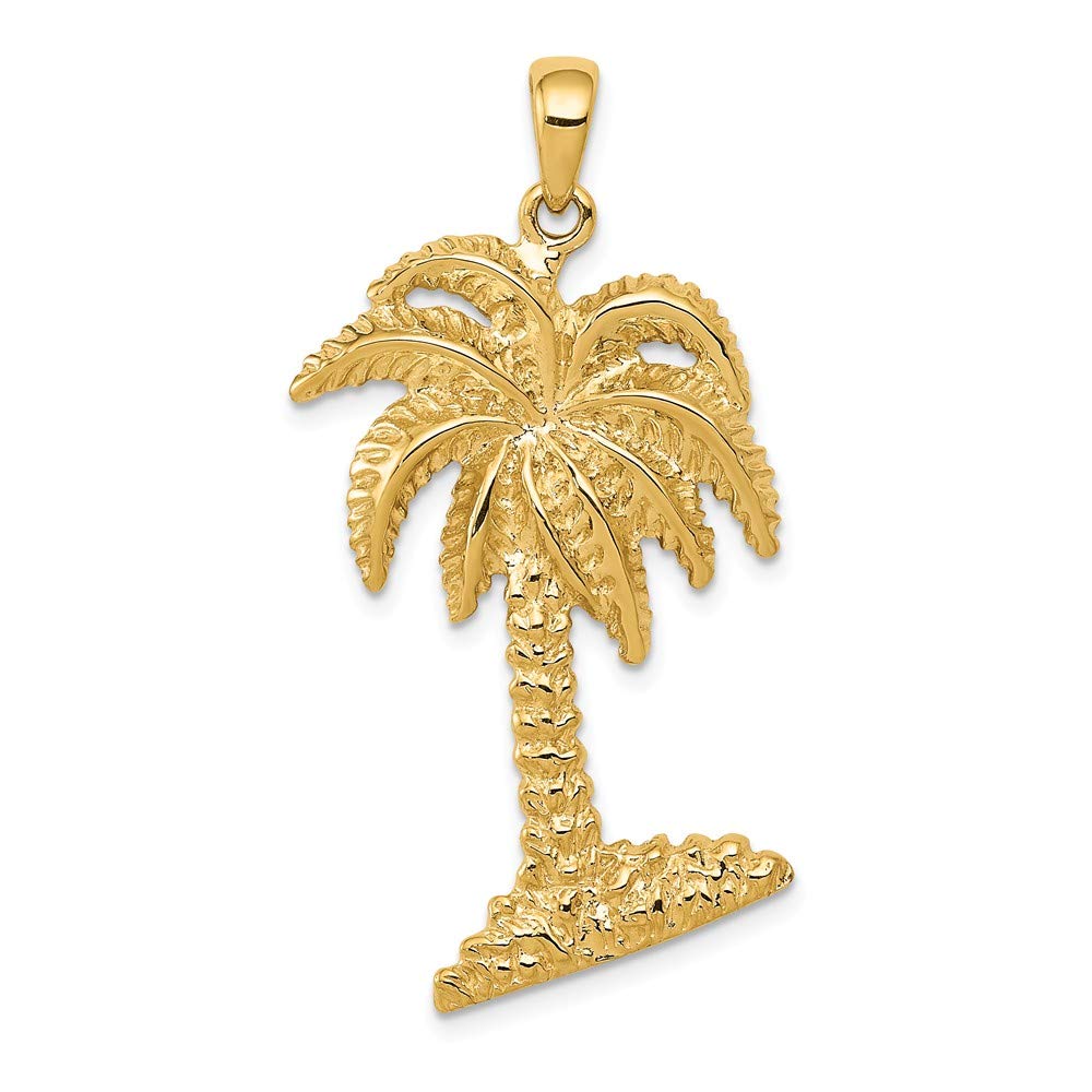 IceCarats14K Solid Yellow Gold Palm Tree Necklace Summer Beach Pendant Tropical Charm
