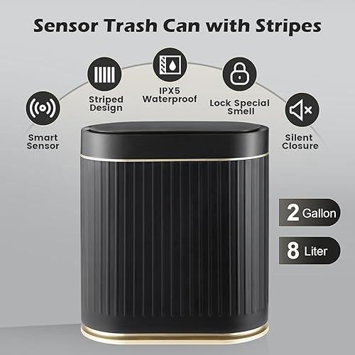 Miniatura 4 de Cubo de basura con sensor de baño con tapa automático de 2 galones con sensor pequeño, sensor de movimiento de 7.5 litros, cubo de basura
