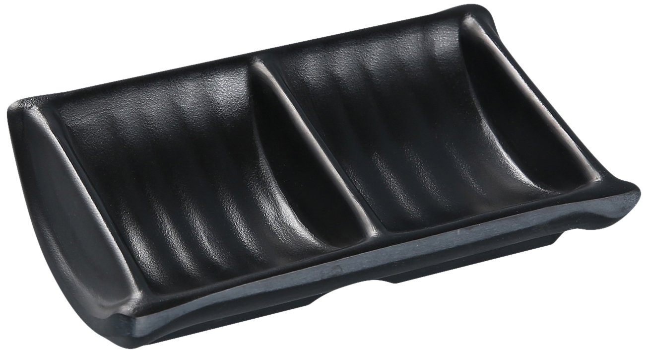 Yanco BP-4031 Black Pearl-2 Double Sauce Dish, 4.75" Length, 3" Width, Melamine, Black Color with Matting Finish, Pack of 72