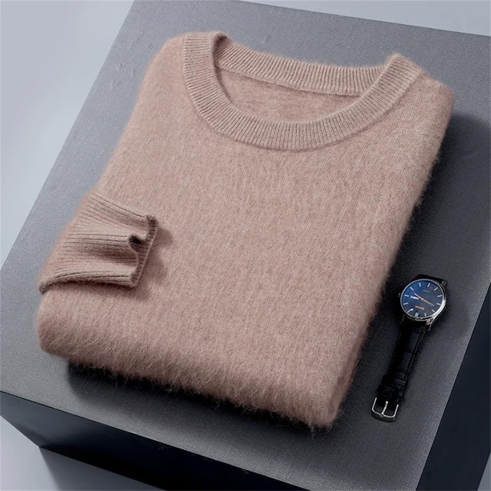 Maglione da uomo in 100% cashmere di visone, maglione girocollo di grandi dimensioni, lavorato a maglia, maglione caldo