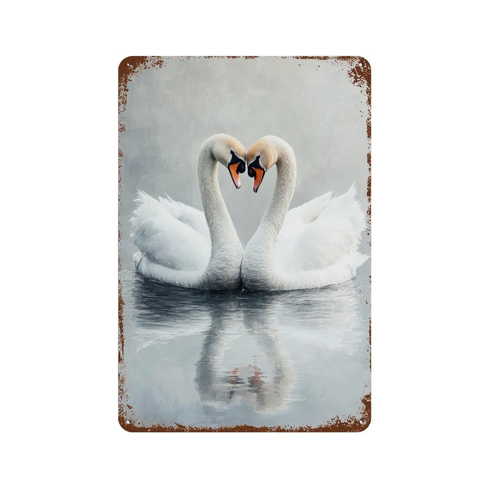 Swans in Heart Shape on Water 11.8"x7.9" Vintage Metal Tin Sign, Industrial Home Decor for Farmhouse, Kitchen And Entryway Decor