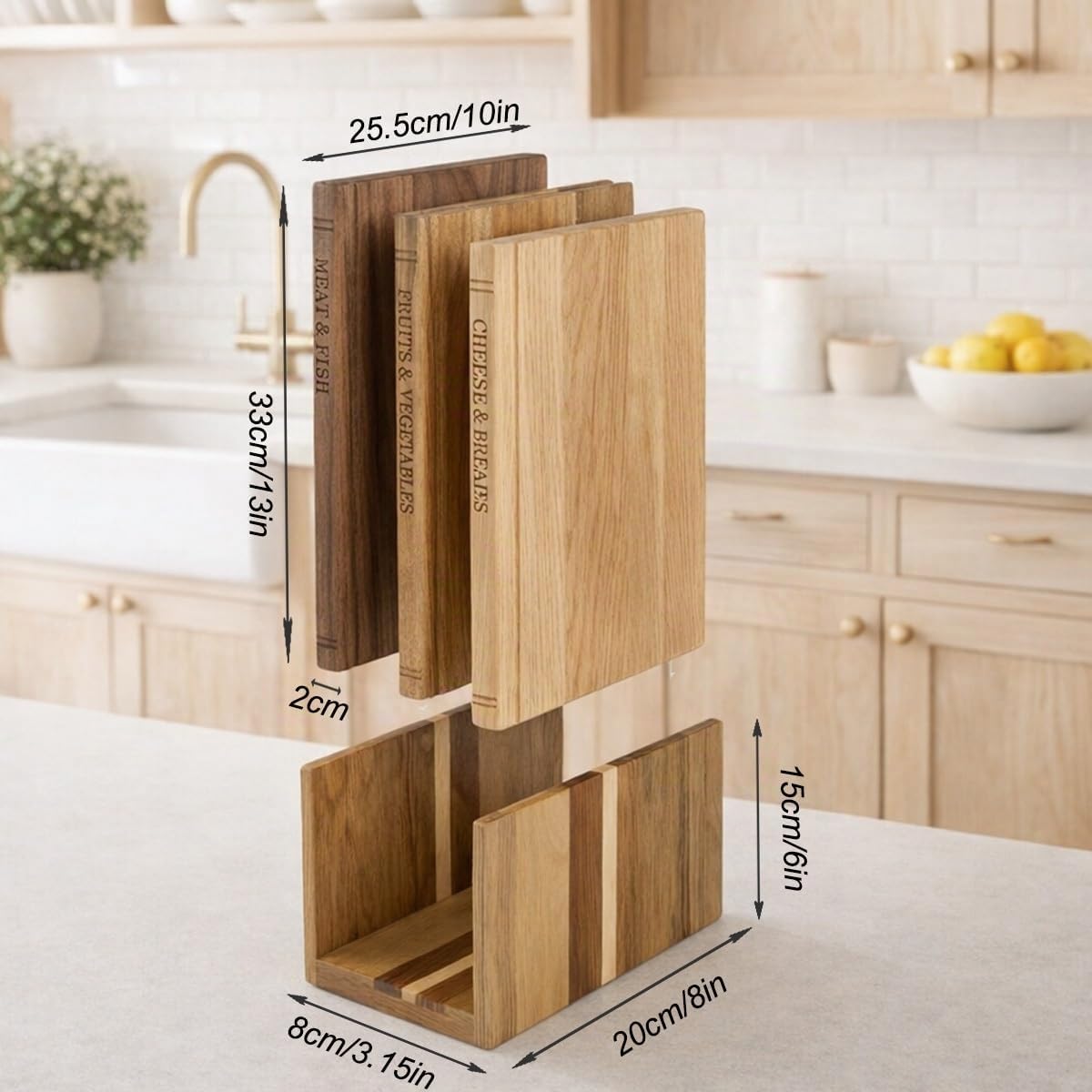 Set de 3 Planches à Découper en Forme de Livre pour Cuisine, 33×25,5×2 cm Planches à Découper en Bois Pratiques en Forme de Livre, Planches à Découper en Acacia avec Support, Cadeau de Crémaillère