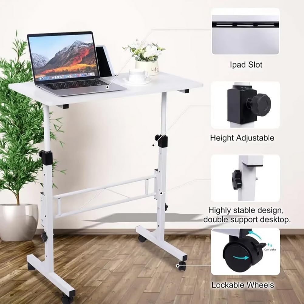 Petit Bureau Debout avec roulettes, Portable, réglable en Hauteur, de 31 à 43 Pouces, pour Ordinateur Portable pour Le Bureau à Domicile