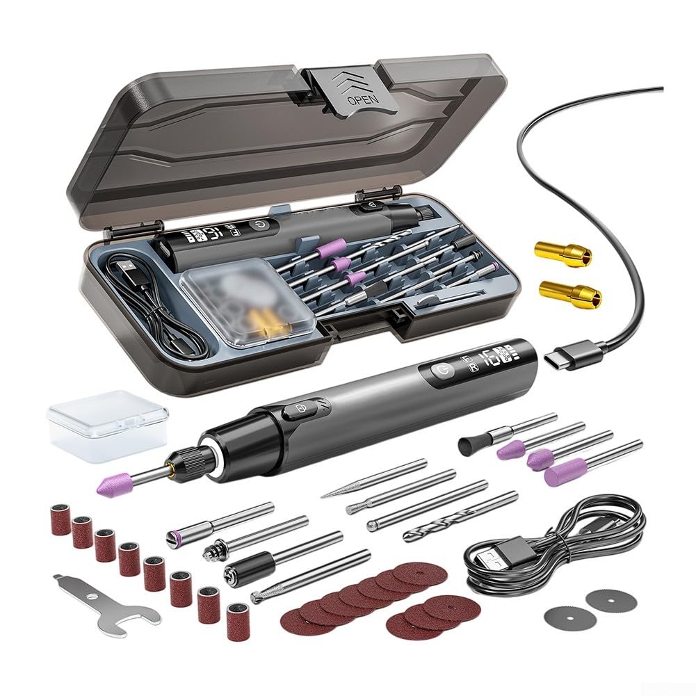 Strumento rotante senza fili con display LED, 30 accessori multiuso, set arancione