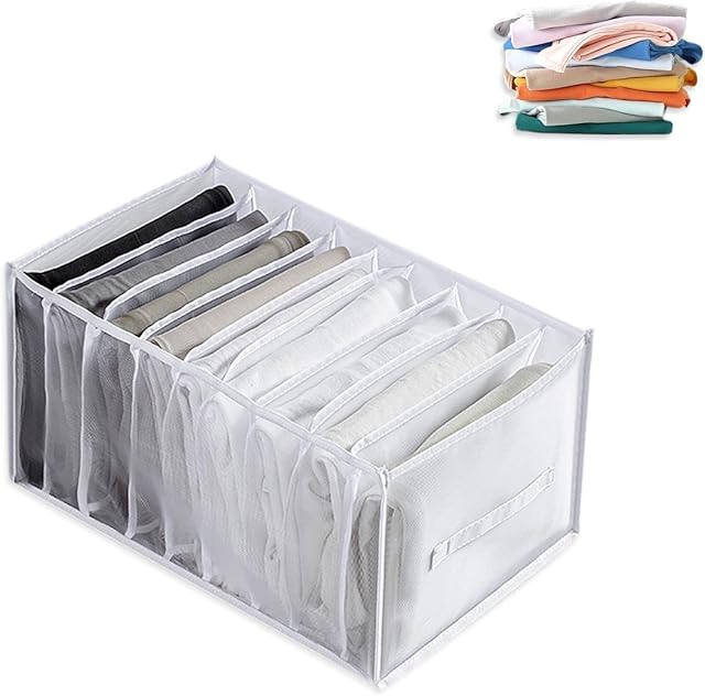 1 Pack Closet Drawer Organisers, 9 Grids Jeans Storage Box with Compartments, Foldable Drawer Divider for Baby Clothes, Leggings, T-shirt, Jeans