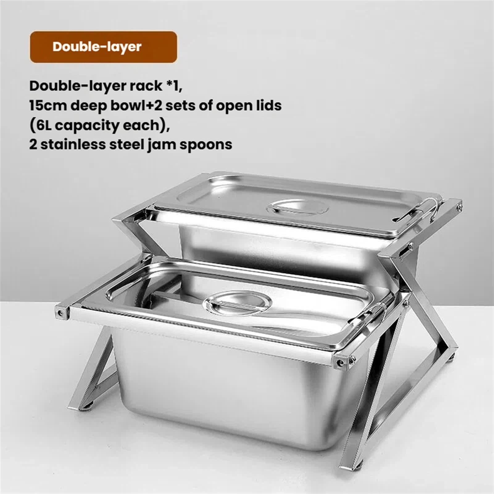Set di contenitori per condimenti regolabili in acciaio inox con coperchi e cucchiai, ideali per cucina, buffet, uso domestico, per servire cibo e feste