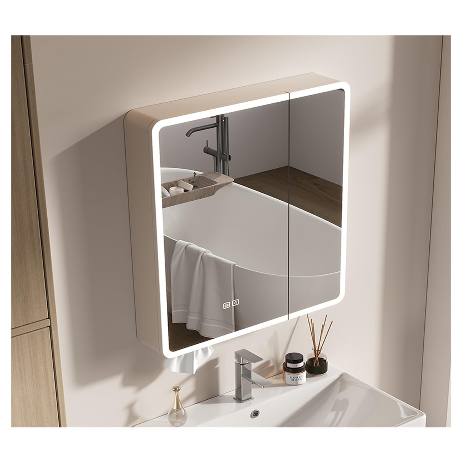 FLYIODFCXV bathroom mirror cabinet, 2-Door Mirrored Storage Cupboard，Suitable for Modern Families, Hotels, Gyms and Other Scenarios(80 * 70cm/34.5 * 27.5in)