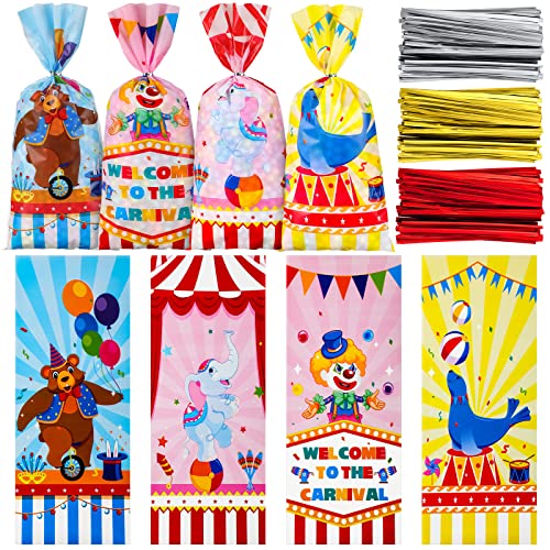 100 Pcs Carnival Party Supplies Decorations Cotton Candy Bags with Ties...
