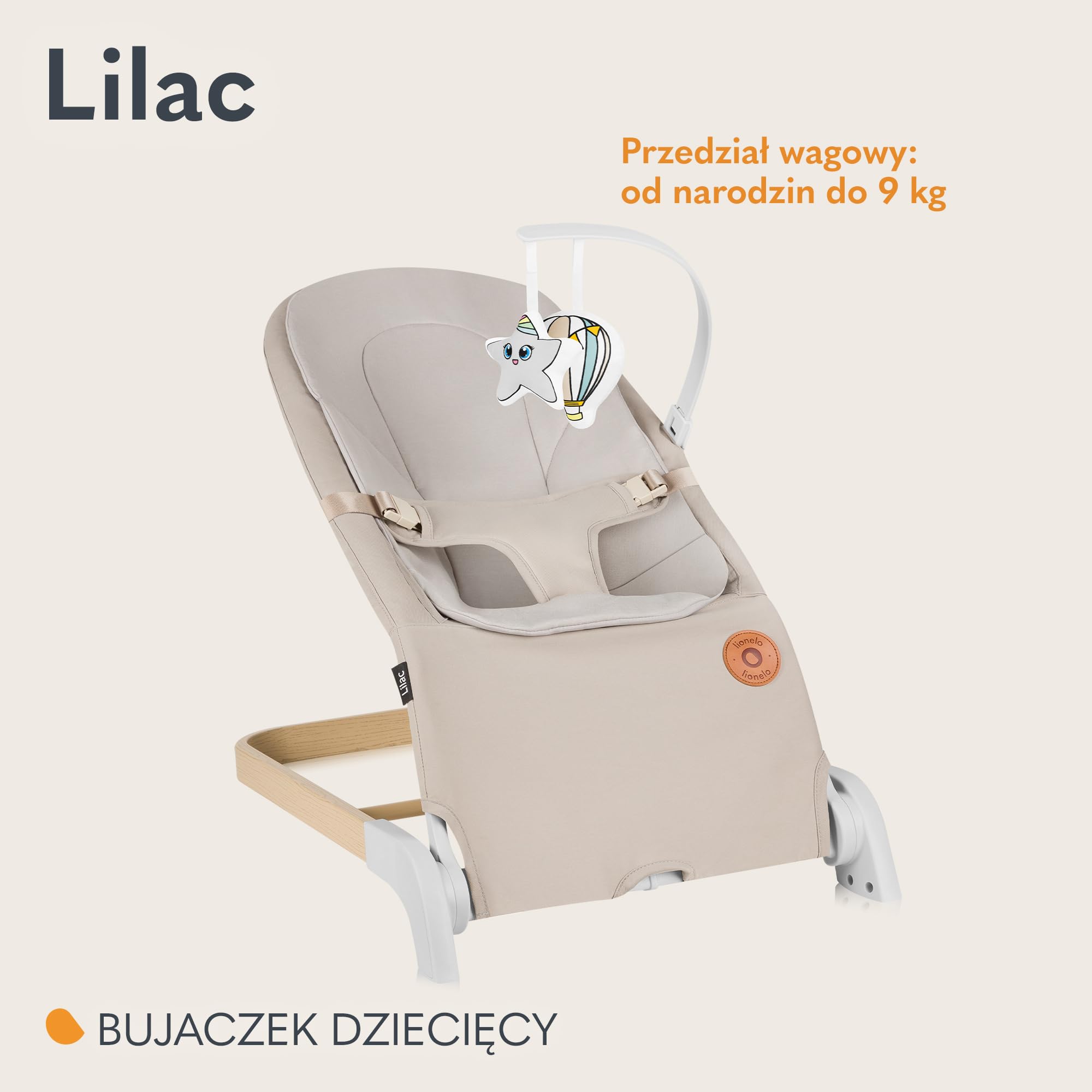 LIONELO LILAC Bujaczek i Leżaczek dla Niemowląt do 9 kg 0-6 miesięcy, Bujak 2 w 1 dla Dzieci, 2 Zabawki, Regulacja Pochylenia, 3 Punktowe Pasy Lekki 3,2 kg Składany na Płasko