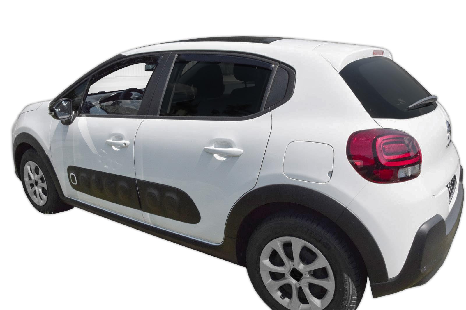 J&J AUTOMOTIVE GP Windabweiser passend für Citroen C3 3 2016-2023 4tlg, Vorne und Hinten Regenabweiser Passform Getönt Schwarz