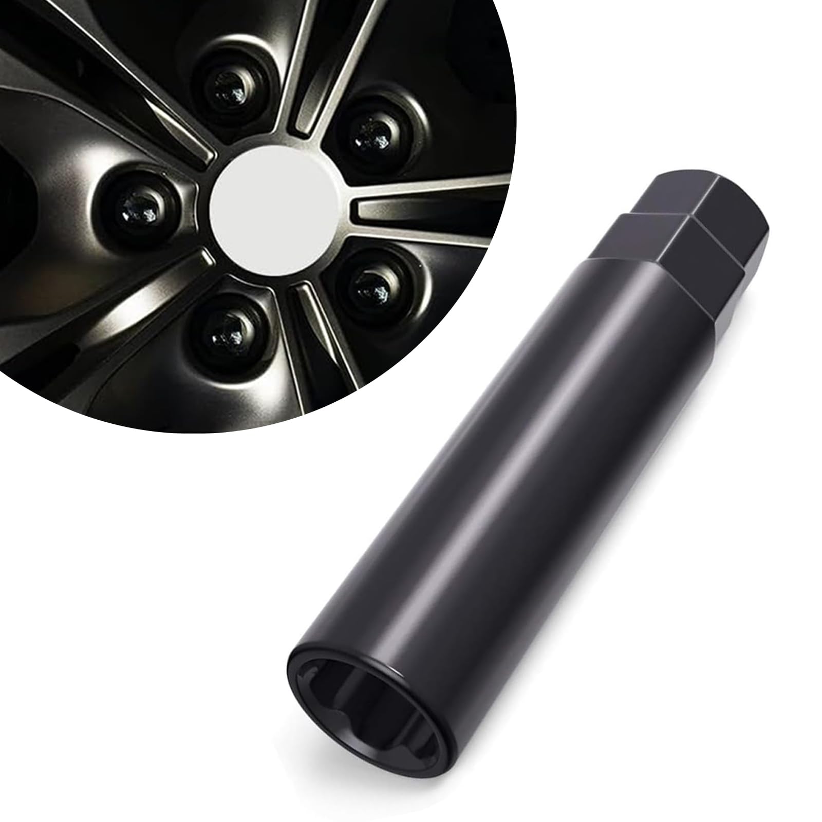 Pack-1 Car Lug Nut Key Replace Sleeve Replacement, Waterproof Anti-Theft Metal Vehicle Screw Socket, Universal Durable Automotive Nut Key Accessories for Truck SUV Car (Black #Six-Tooth)