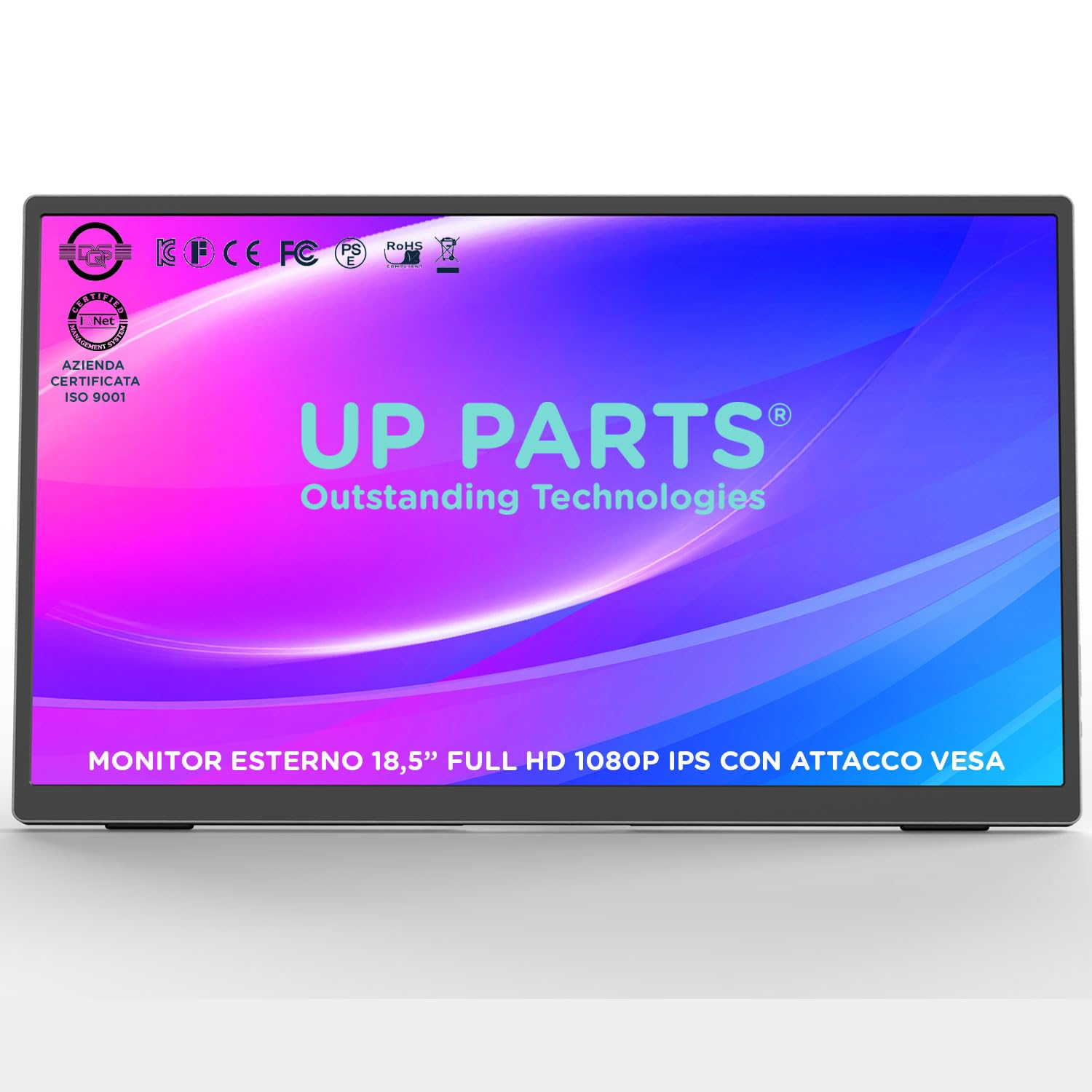 Monitor Portatile, Schermo portatile, Monitor portatile per laptop, 185WP - 18.5" Full HD 1920x1080, IPS, USB-C e Mini HDMI, Attacco Vesa,Ultra Sottile, Altoparlanti, Azienda Italiana