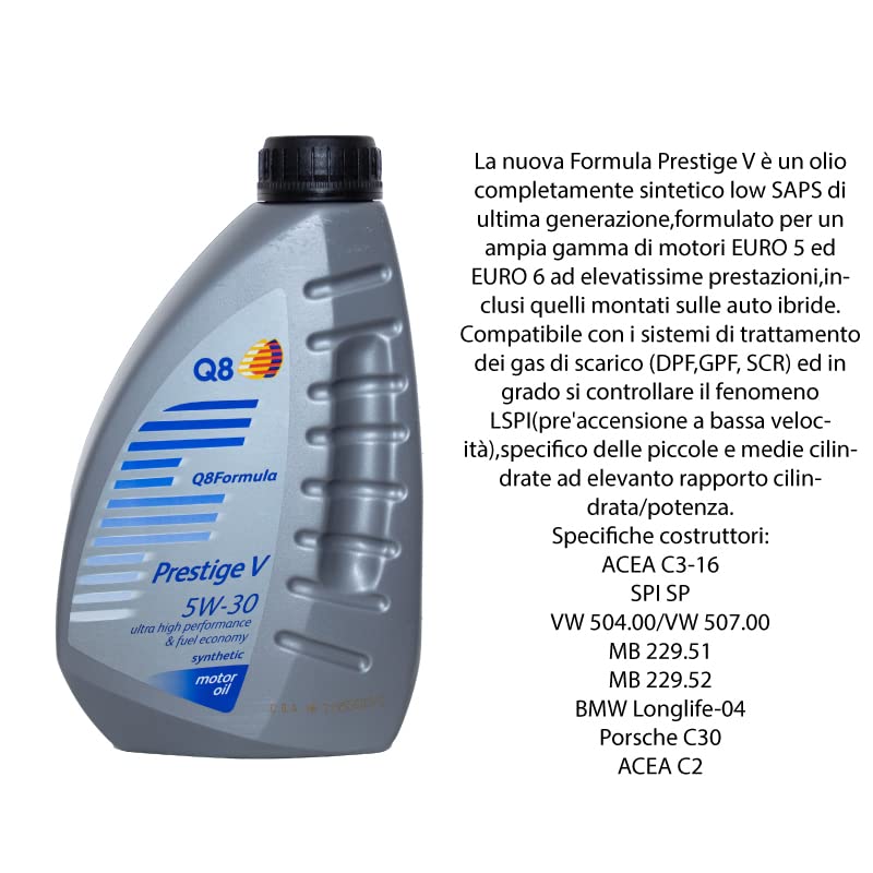 Kit tagliando 4 filtri + 6L olio 5W-30 Q8 Prestige compatibile con Renault kadjar 1.5 BLUE DCI 115 Gasolio 2018+