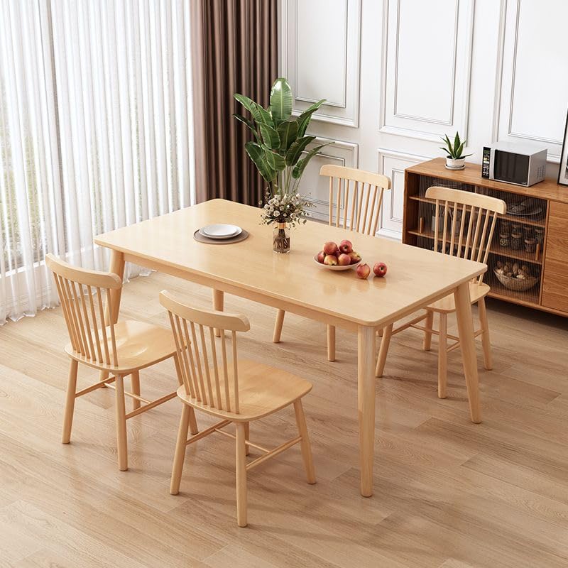 Juego de Mesa de Comedor Rectangular de Madera para Cocina con Acabado Neutro y sillas Windsor de Caucho para Sala de Estar y Comedor, 7 Piezas. Medidas: 140 cm de Largo x 80 cm de Ancho x 75 cm