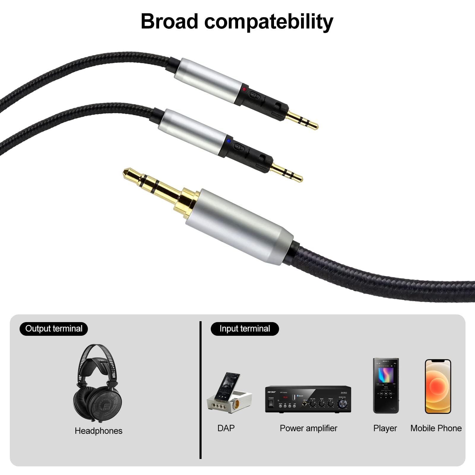 okcsc ATH-R70x - Cable de repuesto para auriculares de 6,35 mm, enchufe equilibrado para Audio-Technica ATH-R70x R70Xa, cable de auriculares de 4 núcleos de PVC trenzado de nailon OFC de 6.5 pies de