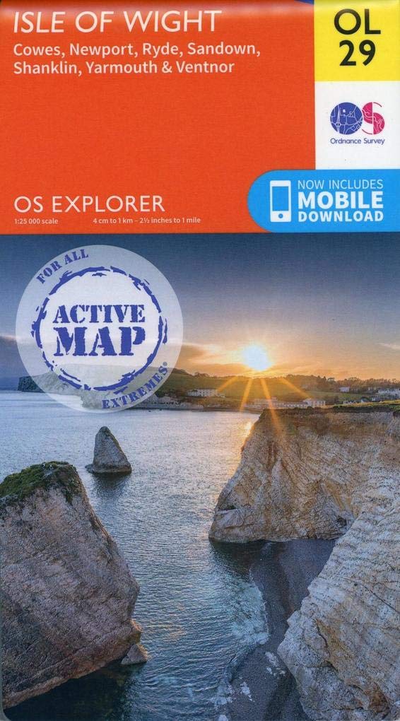 Isle of Wight Map | Weatherproof | Cowes, Newport, Ryde, Sandown, Shanklin, Yarmouth & Ventnor | Ordnance Survey | OS Explorer Active Map OL29 | England | Walks | Hiking | Maps | Adventure