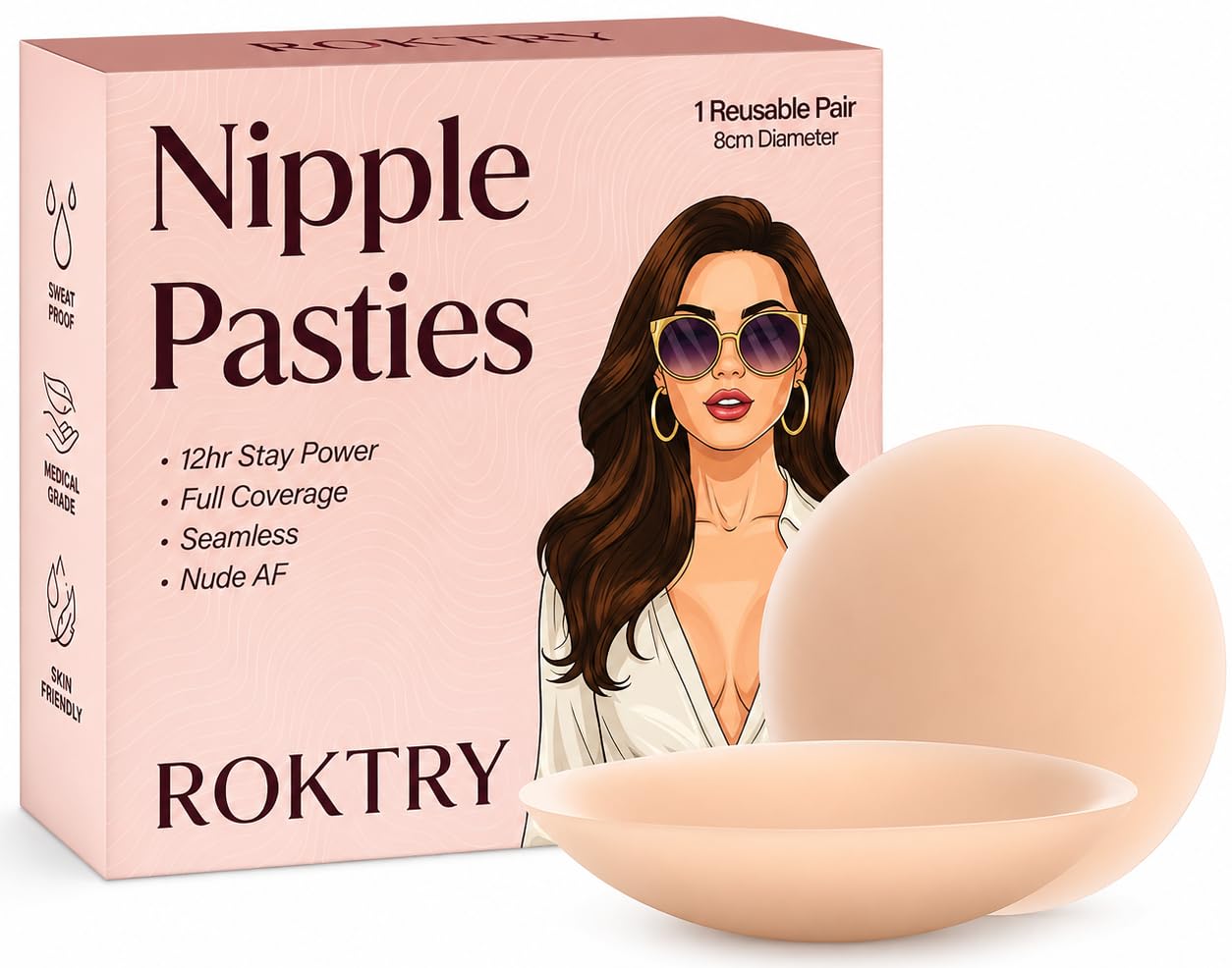 1 pair reusable silicone nipple covers for women, sticky adhesive breast petals with breathable skin-friendly invisible nude nipple pasties, seamless waterproof, bikini tops, wedding gowns