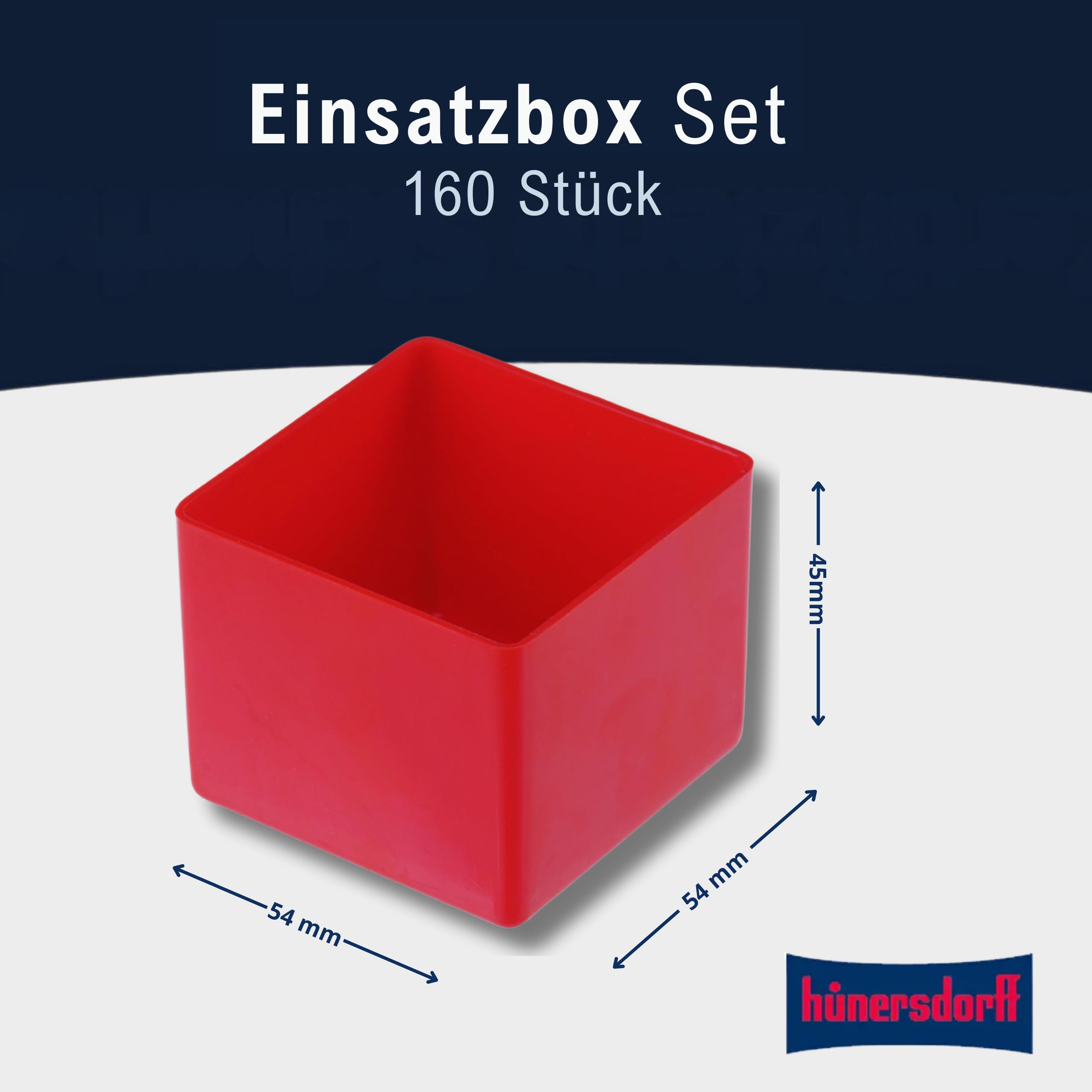 Huenersdorff 160 St. Einsatzbox 54 x 54 x 45mm (L x B x H) - Einsatzkasten - Set für individuellen Bestückung von Sortimentskästen, Kleinteile-Koffern, Schubladen und Schränken - Rot