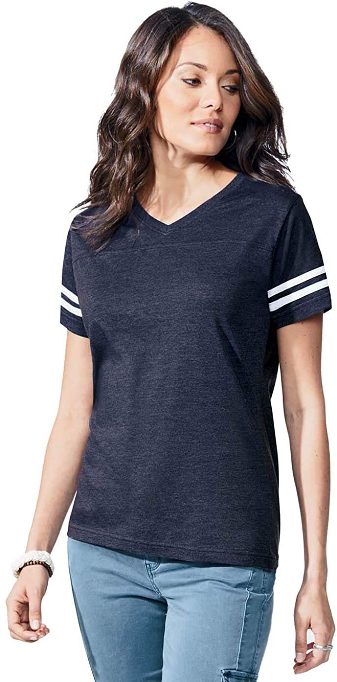 LAT Ladies Fine Jersey Short Sleeve Football Tee (3537) Vintage Green/Blended White, L